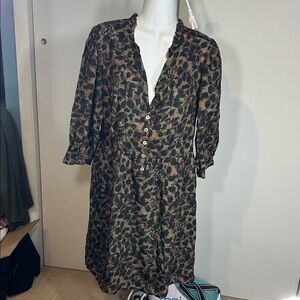 Small NEW -See U Soon- Floral Button-Down Dress animal print 3/4 sleeves